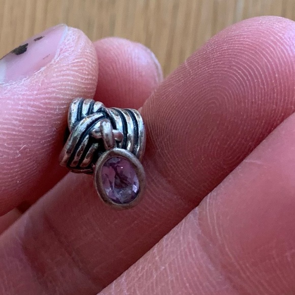 Retired Pandora Tied Together Sterling Silver Dangle Charm With Pink Amethyst - Picture 10 of 12